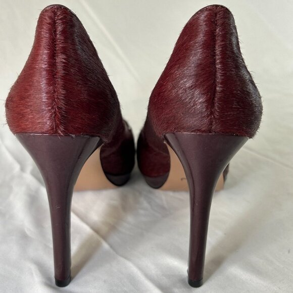 BCBGeneration Tinas2 Heels Burgundy Red Maroon Platform Women’s Sz 7.5B Faux Fur - Picture 7 of 15